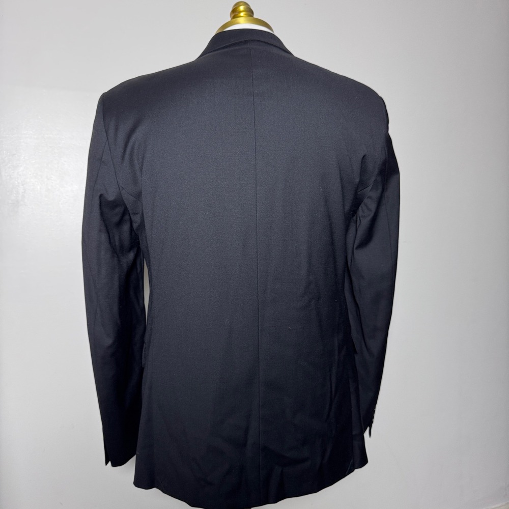 Calvin Klein Suit Mens 42R 32x31 Black Solid Wool Blend Notch Lapel 2-Button - Picture 3 of 6